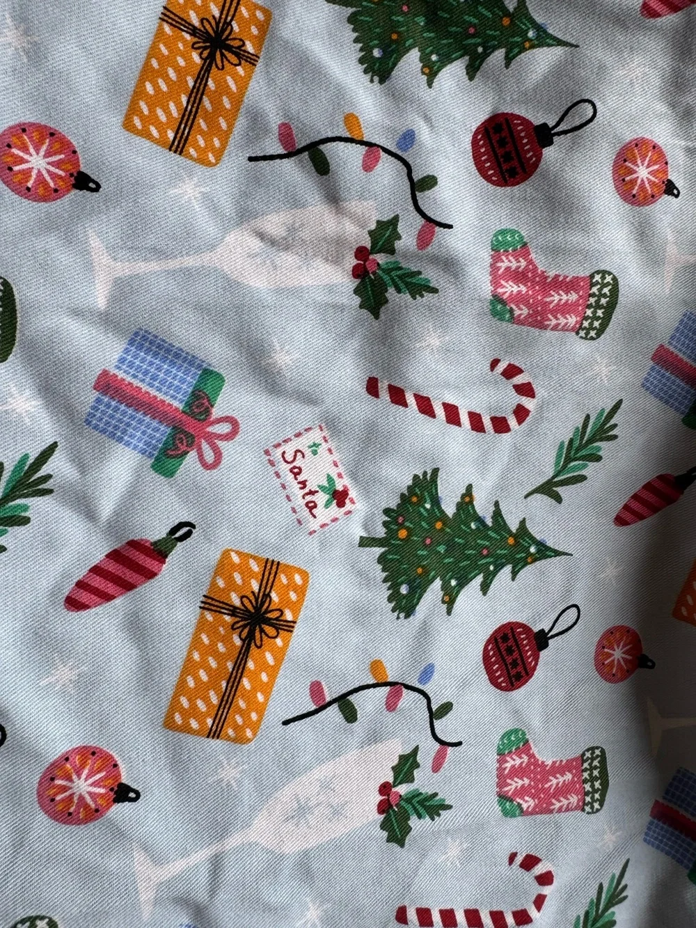 APRON, adult OSFM Fizz the Season NEW Cotton Holiday Christmas light blue